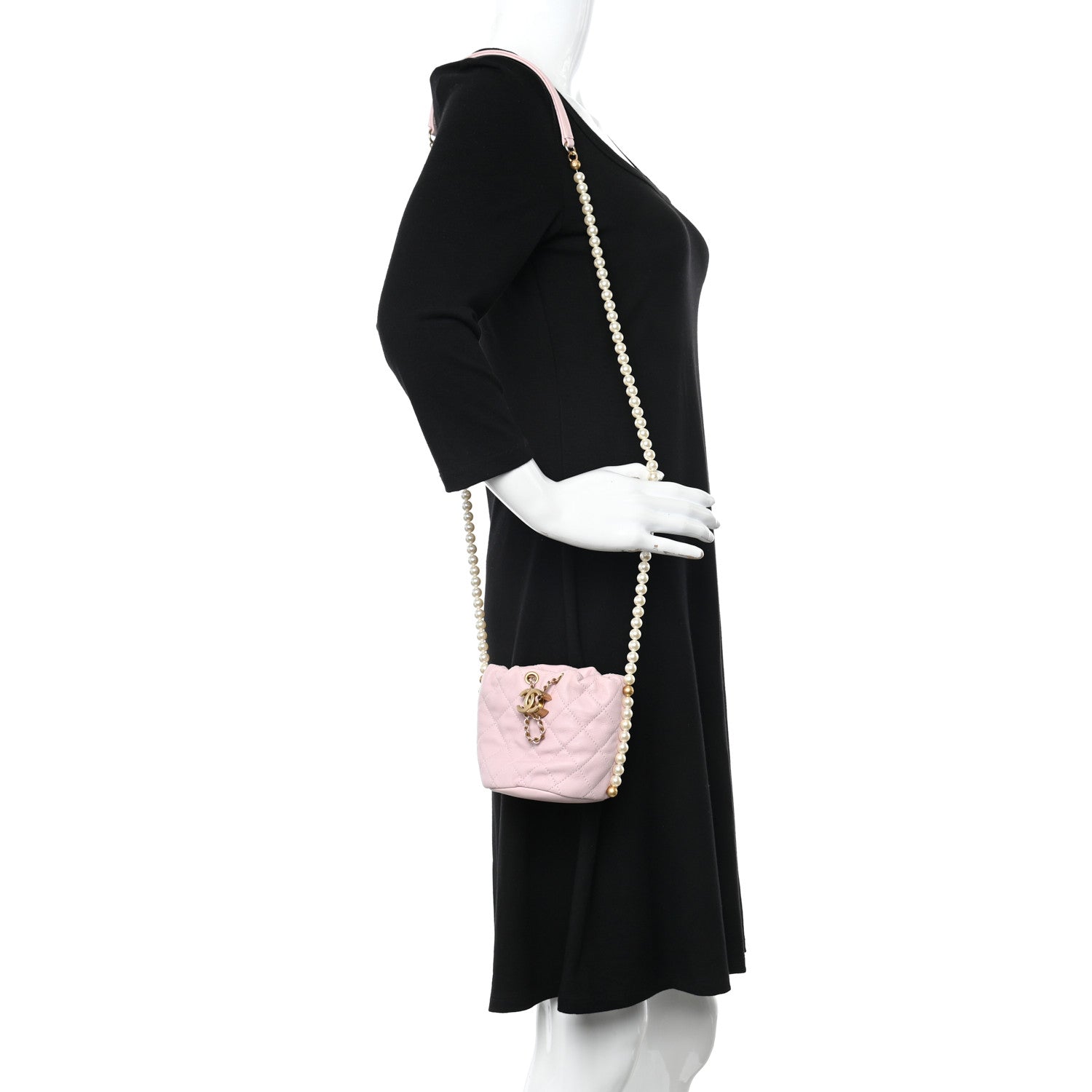 Chanel Calfskin Quilted Pearl Mini About Pearls Drawstring Bucket Light Pink 2 of 10