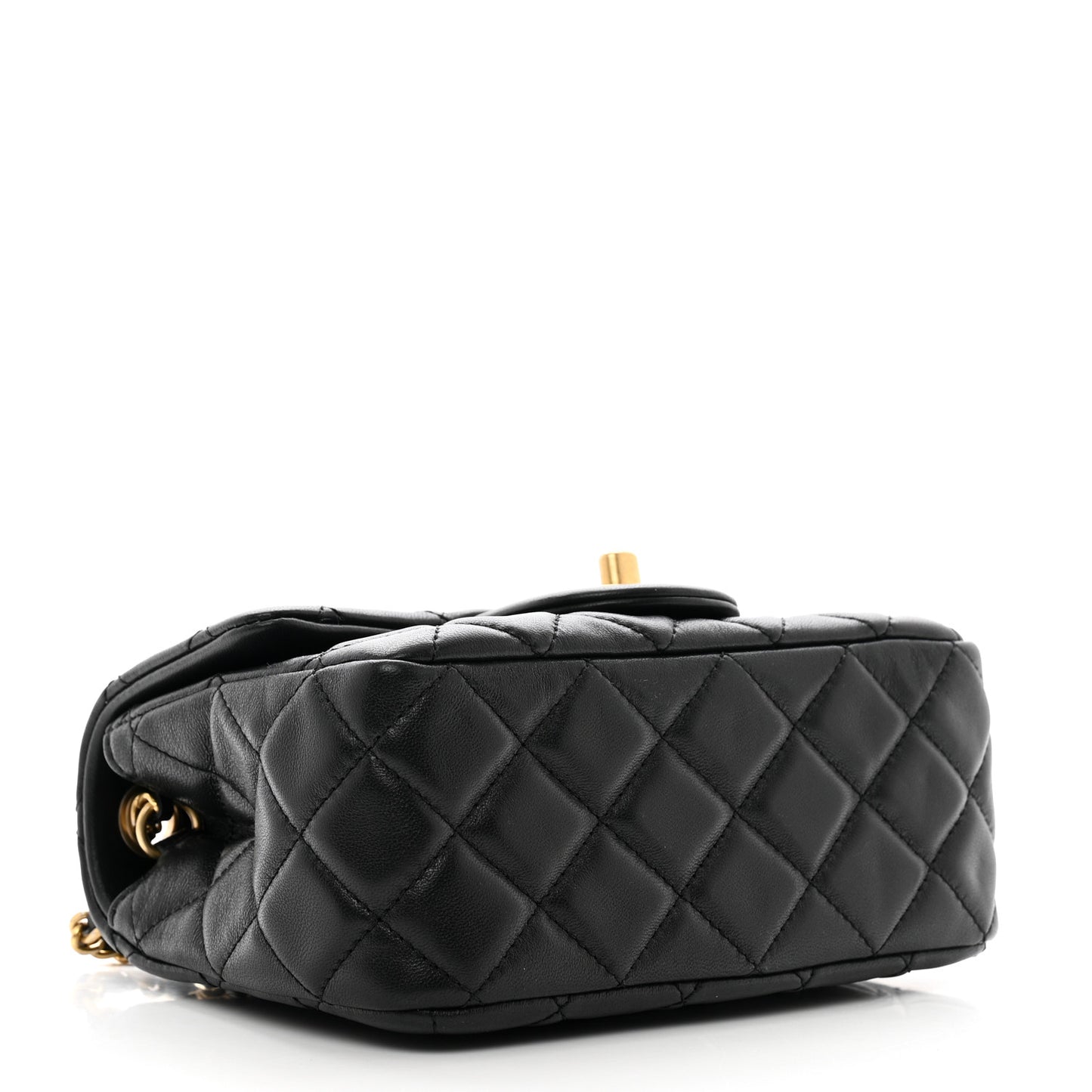 Lambskin Quilted Mini Pearl Crush Flap Black