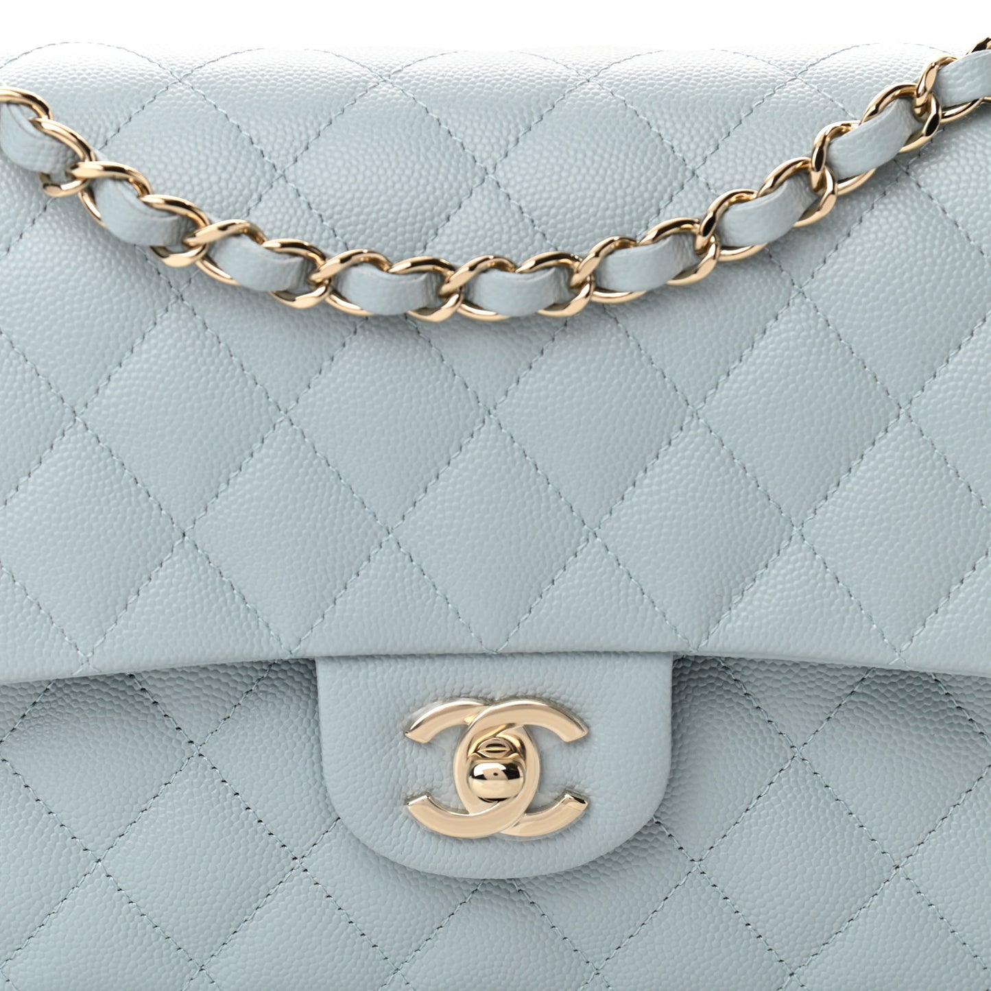 Caviar Quilted Medium Double Flap Light Blue