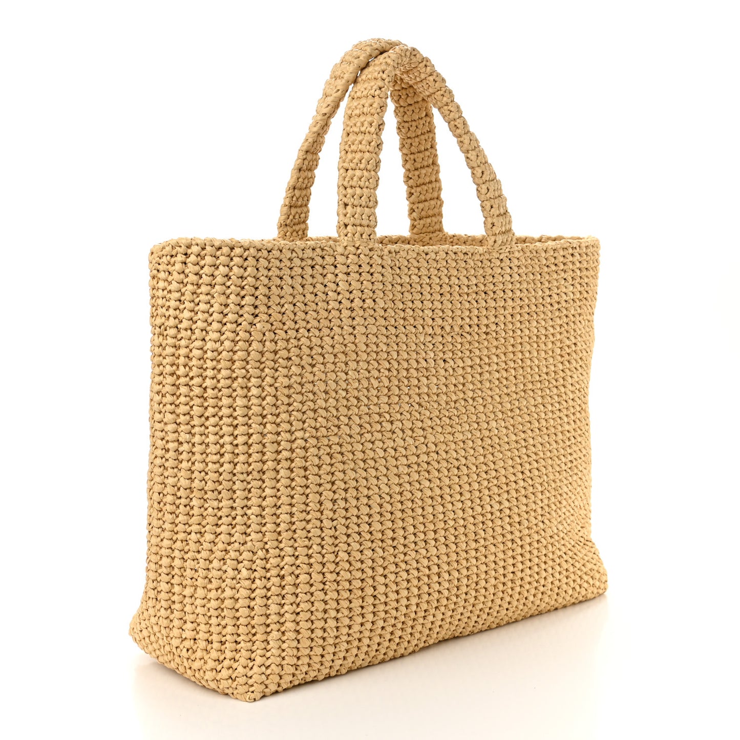 Yarn Raffia Effect Crochet Embroidered Logo Tote Naturale