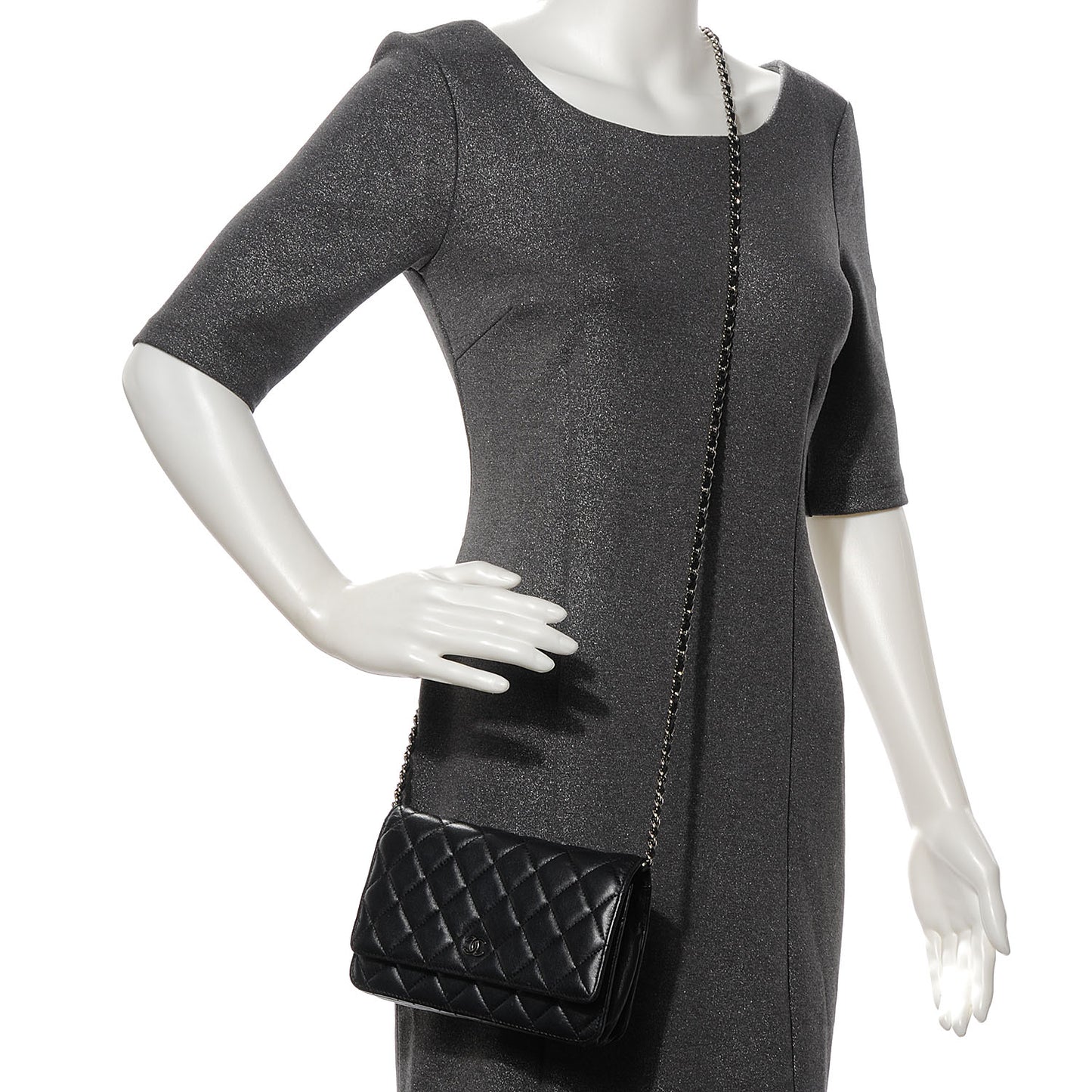 Lambskin Quilted Wallet On Chain WOC Black
