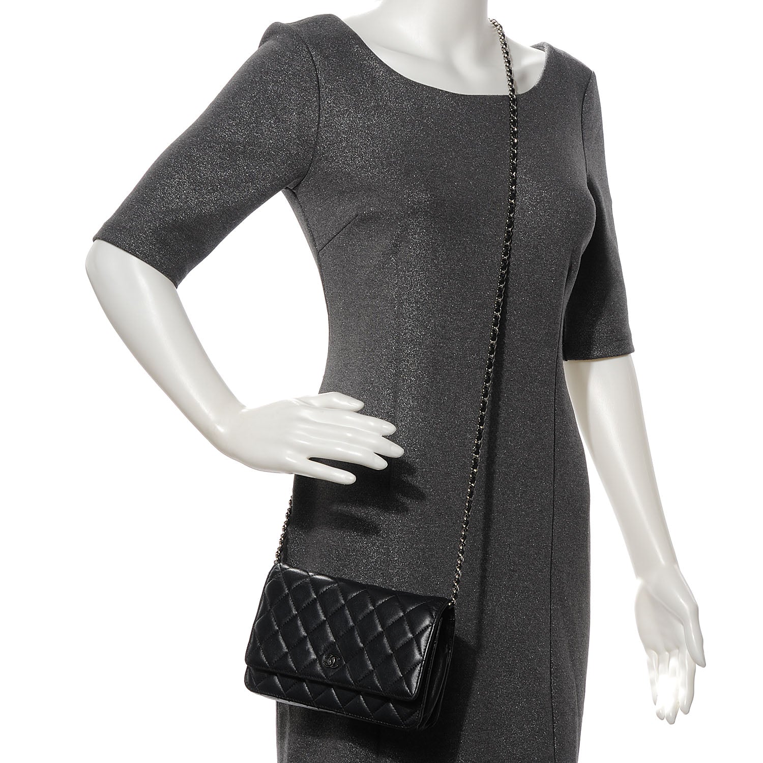 Chanel Lambskin Quilted Wallet On Chain WOC Black 2 of 8