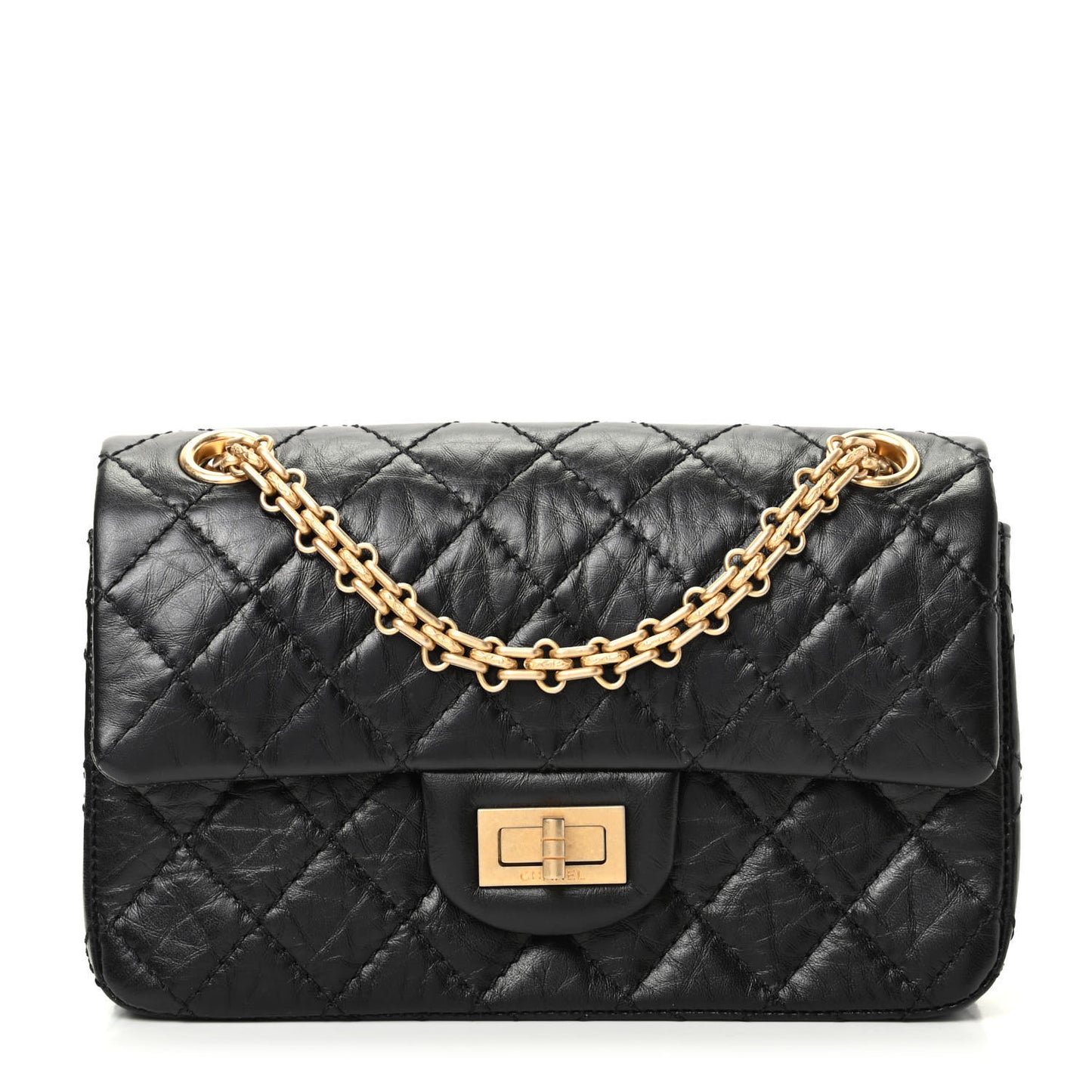 Aged Calfskin Quilted 2.55 Reissue Mini Flap Black