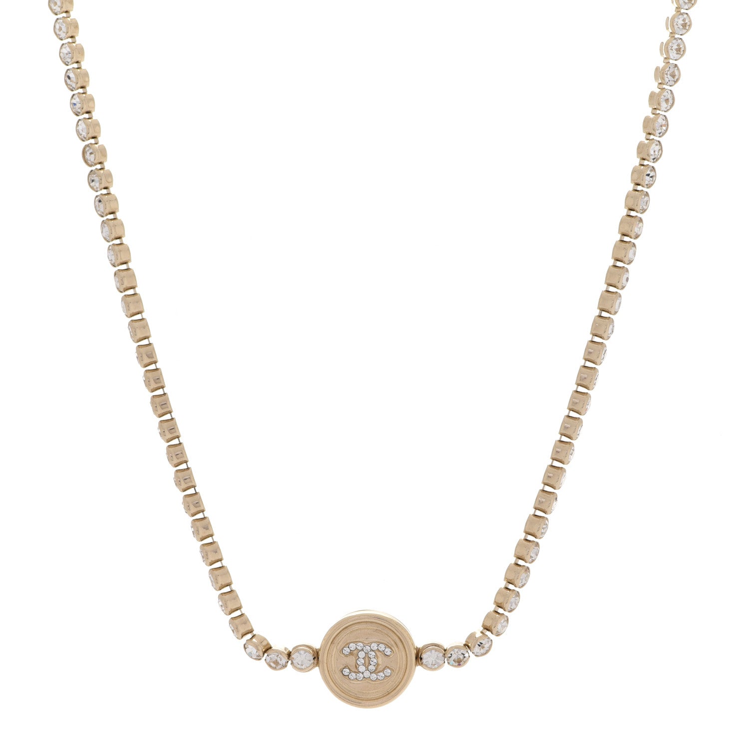 Chanel Crystal CC Chain Short Necklace Gold 1 of 6