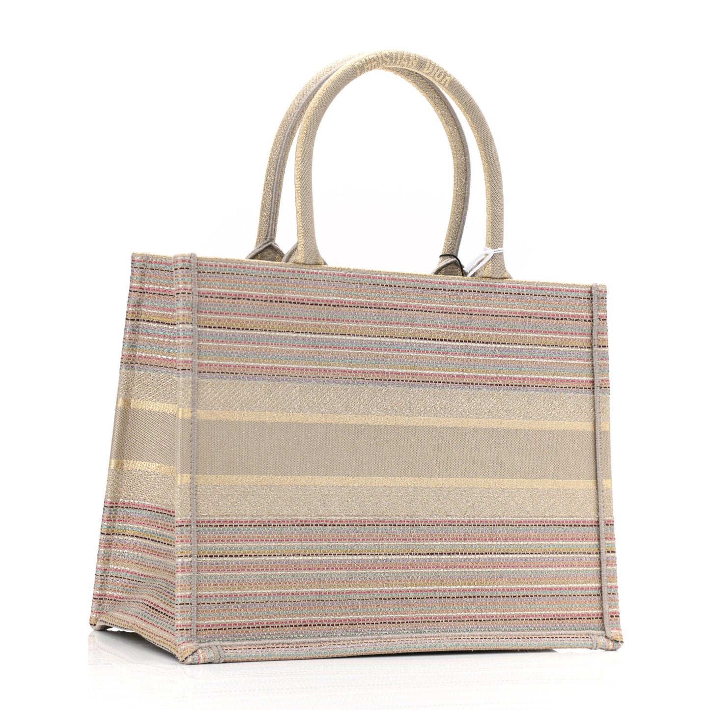 Canvas Embroidered Medium Stripes Book Tote Beige Multicolor