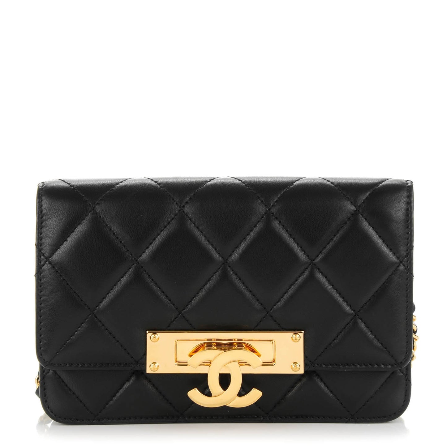 Lambskin Quilted Golden Class Wallet on Chain WOC Black