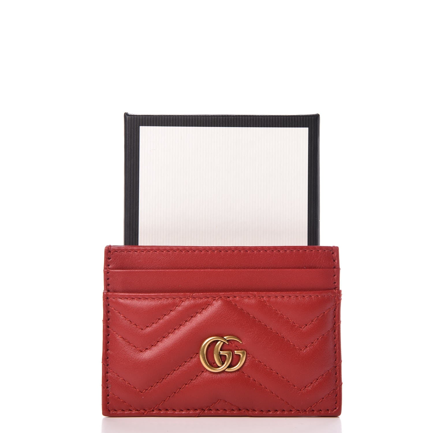 Gucci Calfskin Matelasse GG Marmont Card Holder Hibiscus Red 7 of 7