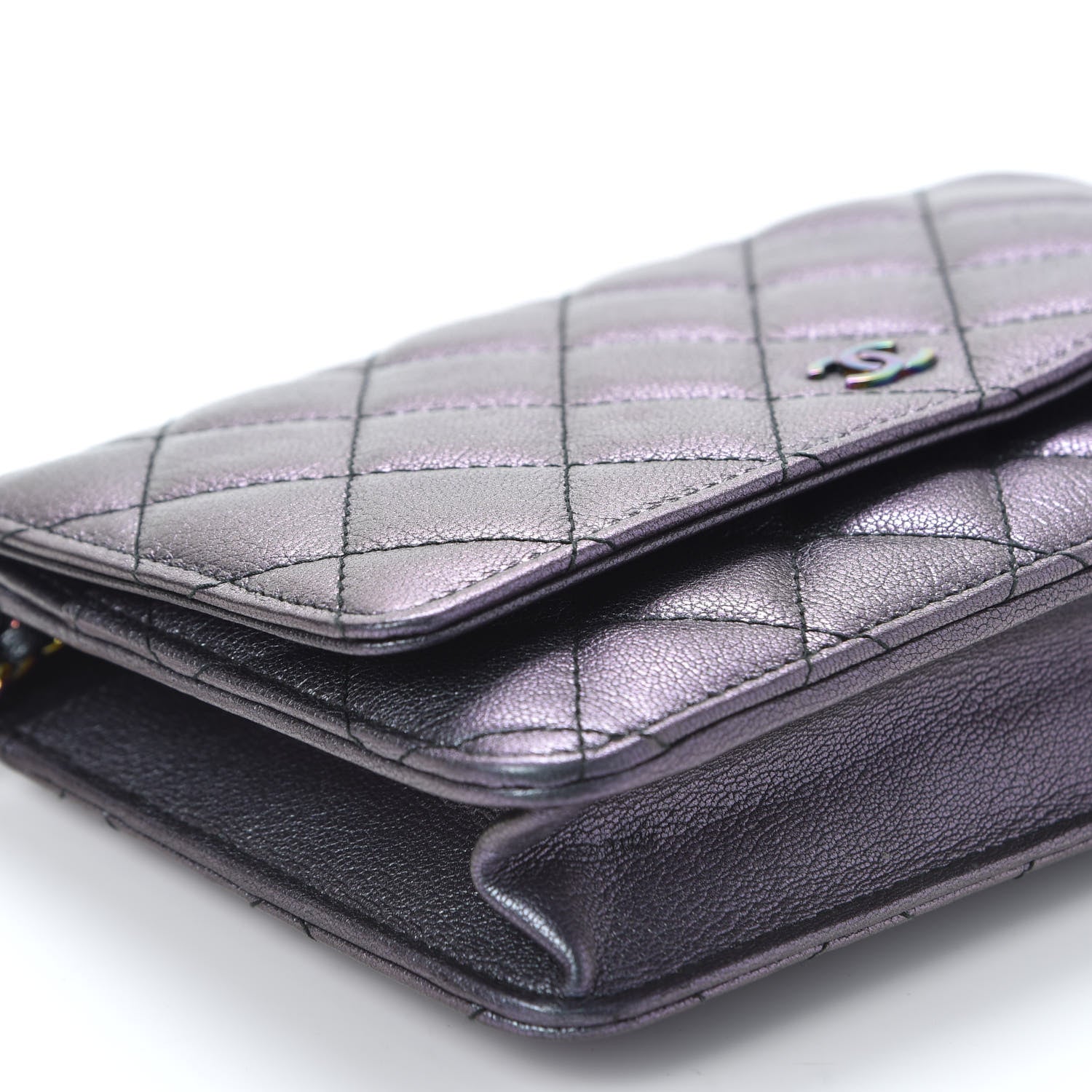 Chanel Iridescent Goatskin Quilted Wallet On Chain WOC Purple 5 of 10