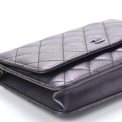 Chanel Iridescent Goatskin Quilted Wallet On Chain WOC Purple 5 of 10
