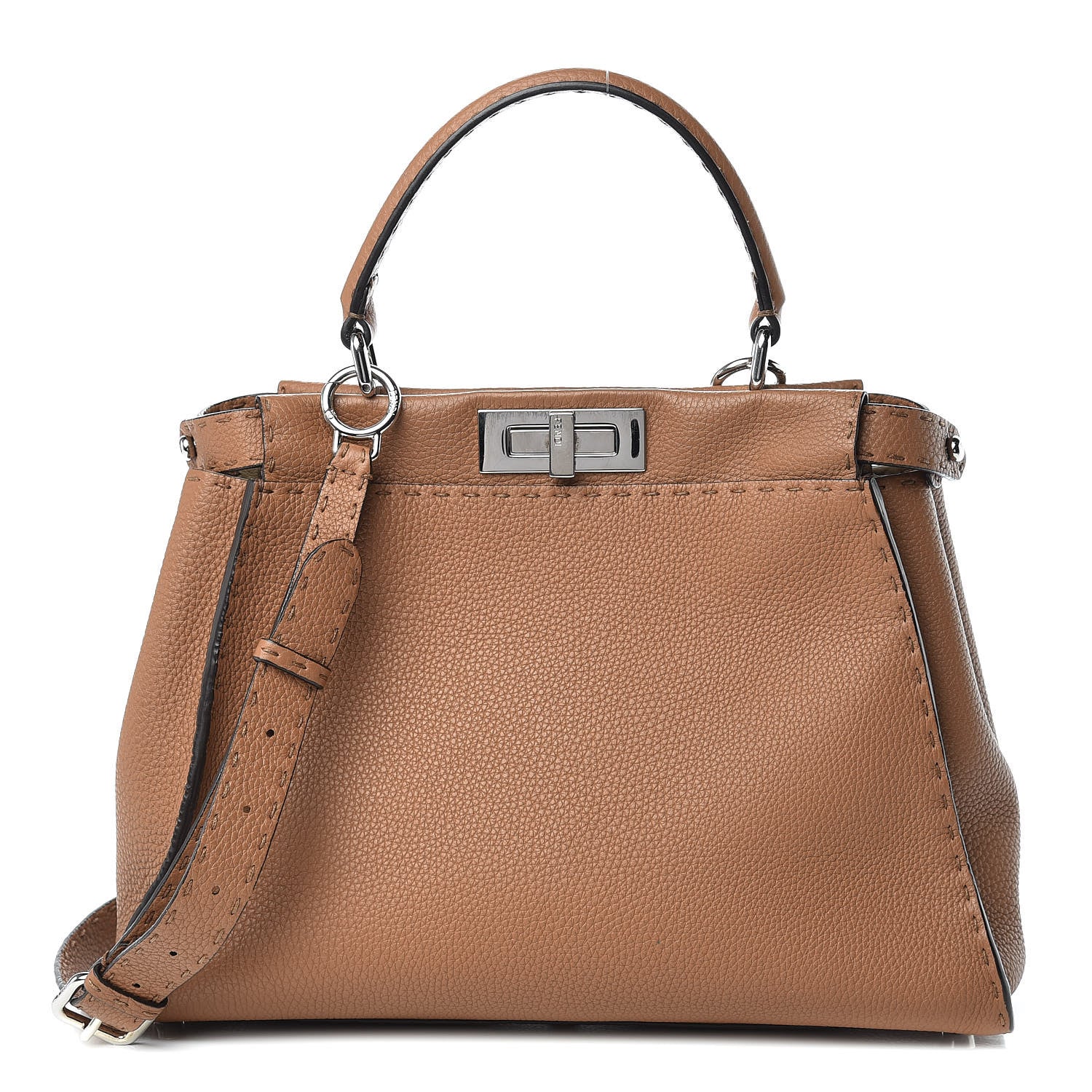 Fendi Cuoio Romano Selleria Bi-Color Medium Peekaboo Iconic Satchel Mou Deserto 4 of 17