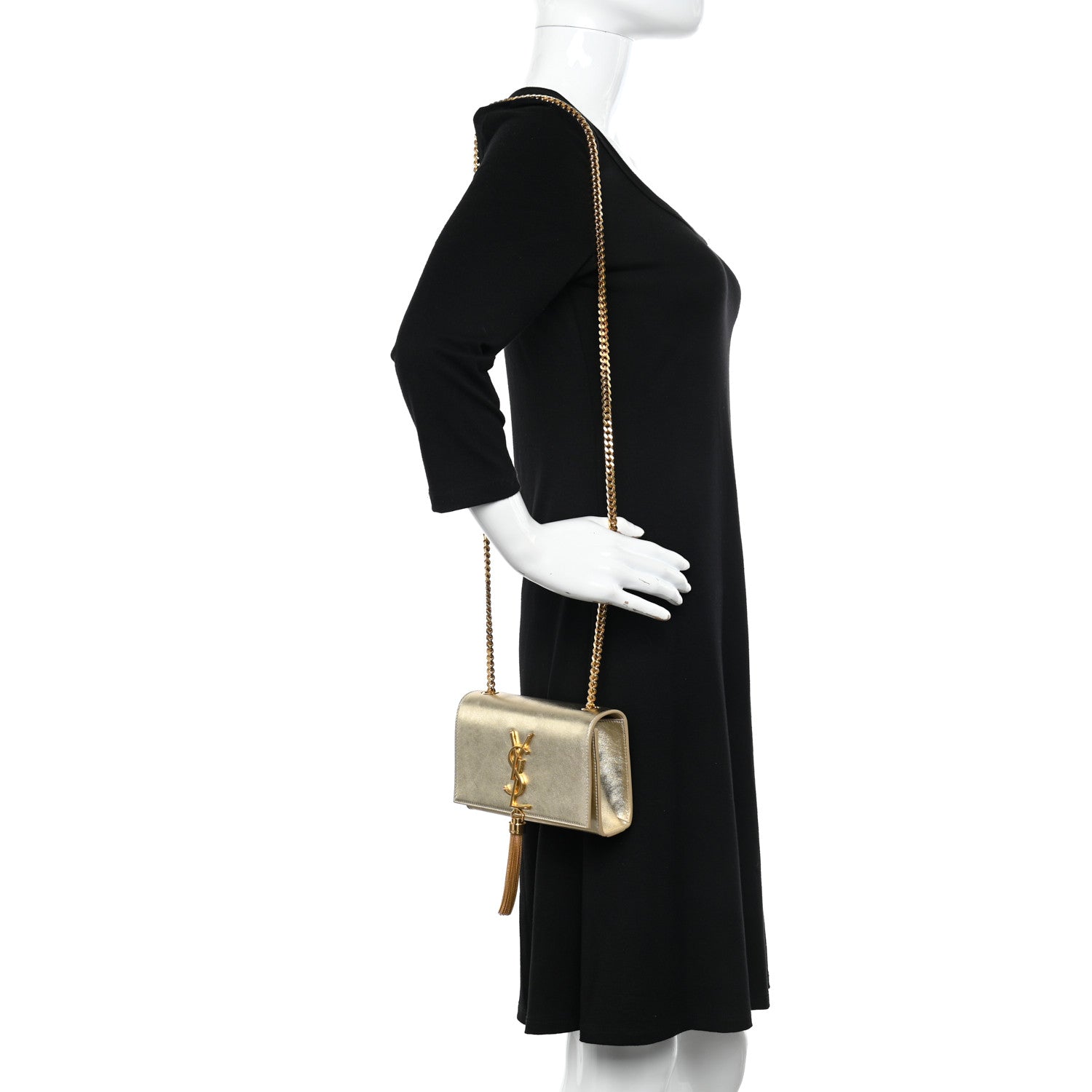 Saint Laurent SAINT LAURENT Calfskin Small Classic Monogram Kate Tassel Satchel Gold 2 of 10