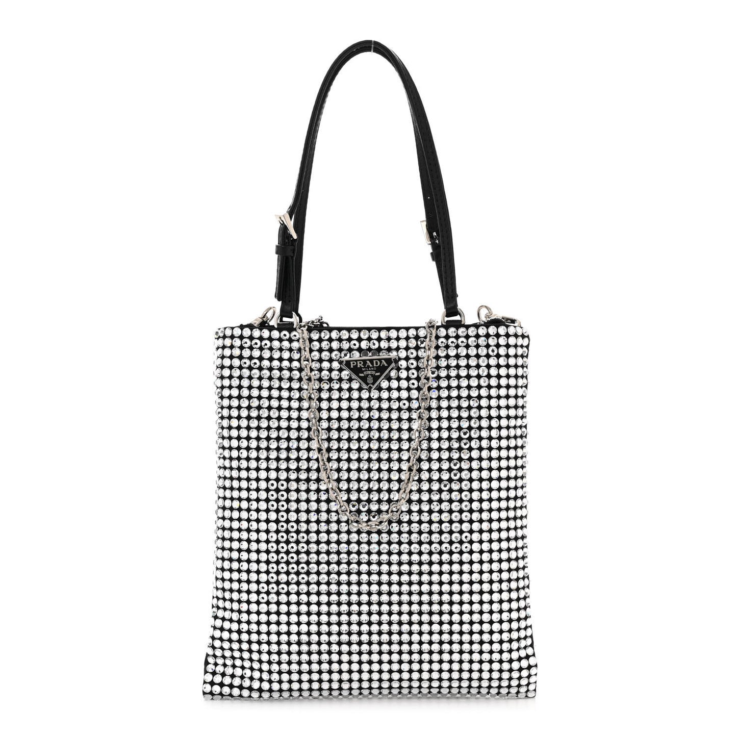 Satin Crystal Metal Triangle Logo Chain Crossbody Handbag Cristal