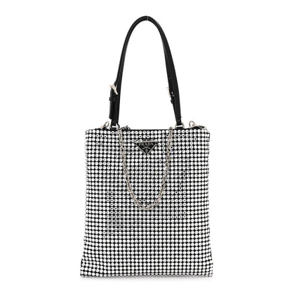 Prada Satin Crystal Metal Triangle Logo Chain Crossbody Handbag Cristal 1 of 10