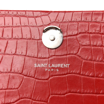 Saint Laurent Calfskin Crocodile Embossed Medium Classic Monogram Kate Tassel Satchel Red 9 of 12