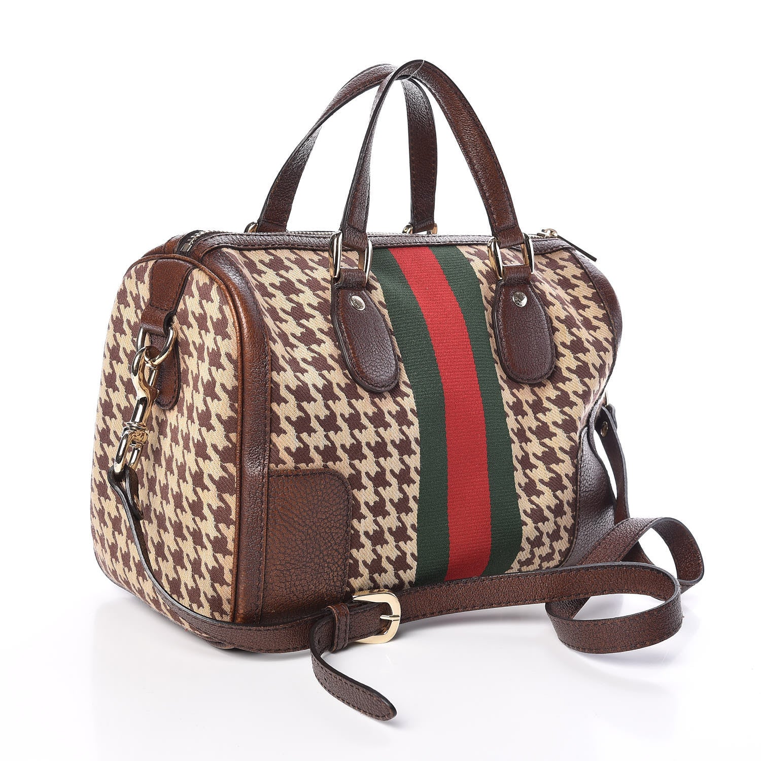 Gucci Fabric Pied De Poule Medium Seventies Web Boston Brown 3 of 15