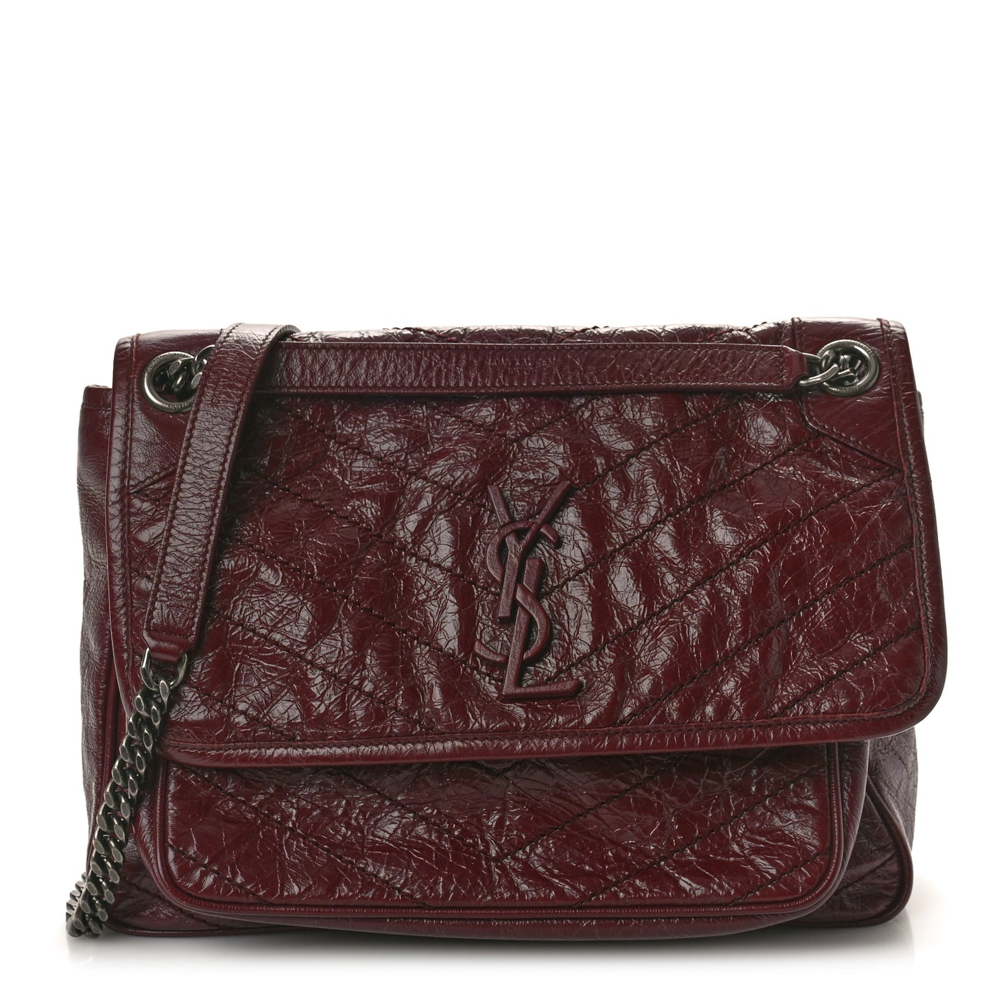 Crinkled Calfskin Matelasse Monogram Medium Niki Chain Satchel Rouge Legion