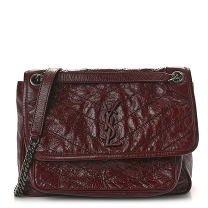 Saint Laurent Crinkled Calfskin Matelasse Monogram Medium Niki Chain Satchel Rouge Legion 1 of 13