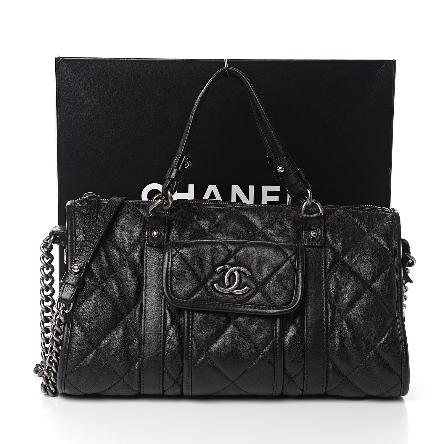 Chanel Calfskin Quilted Small Casual Riviera Bowling Bag Black 12 of 12
