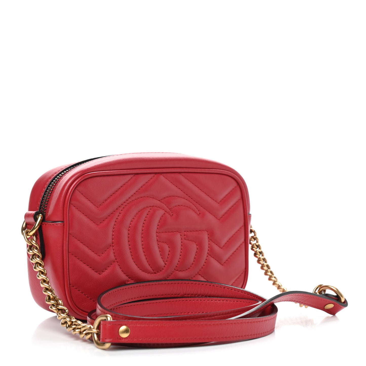 Calfskin Matelasse Mini GG Marmont Chain Shoulder Bag Hibiscus Red