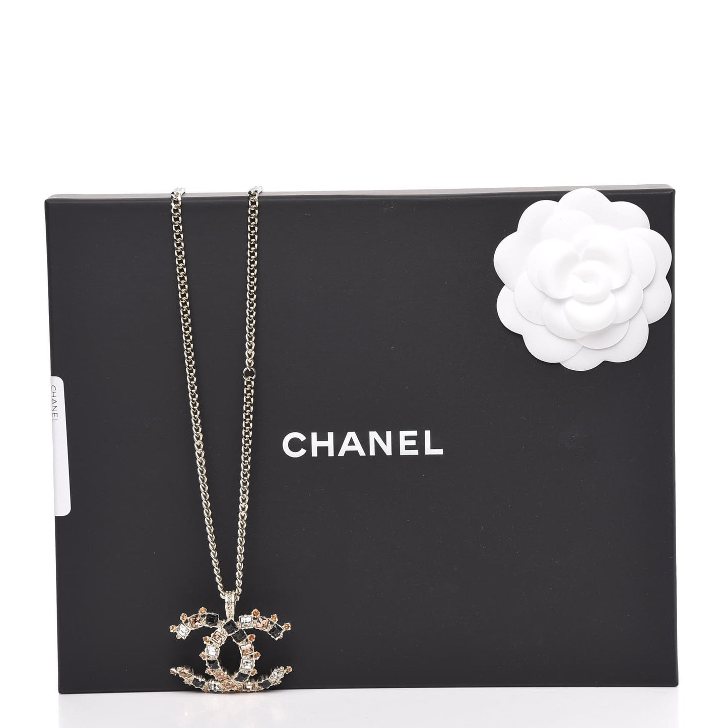Crystal Baguette Large CC Pendant Necklace Gold Multicolor