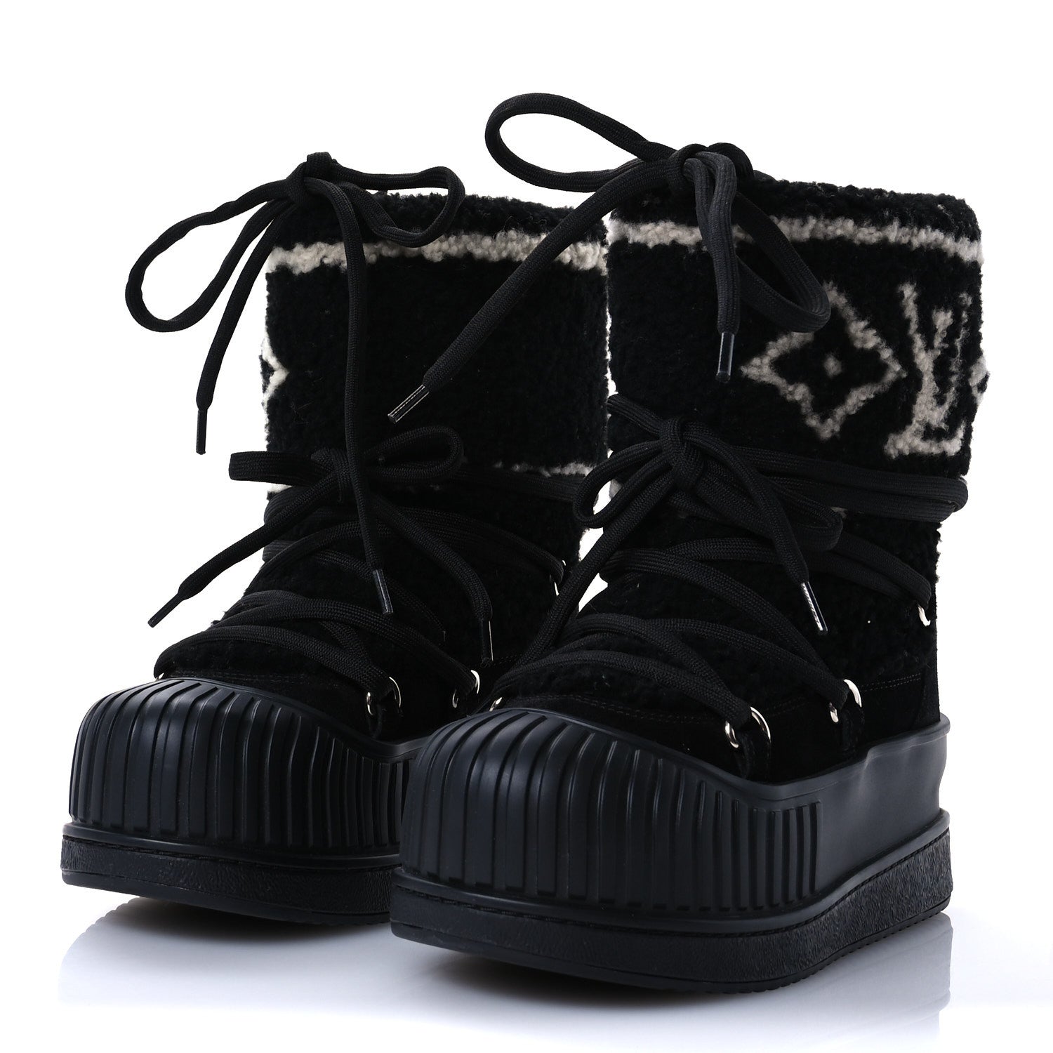 Louis Vuitton Suede Shearling Polar Flat Half Boots 36 Black 4 of 8