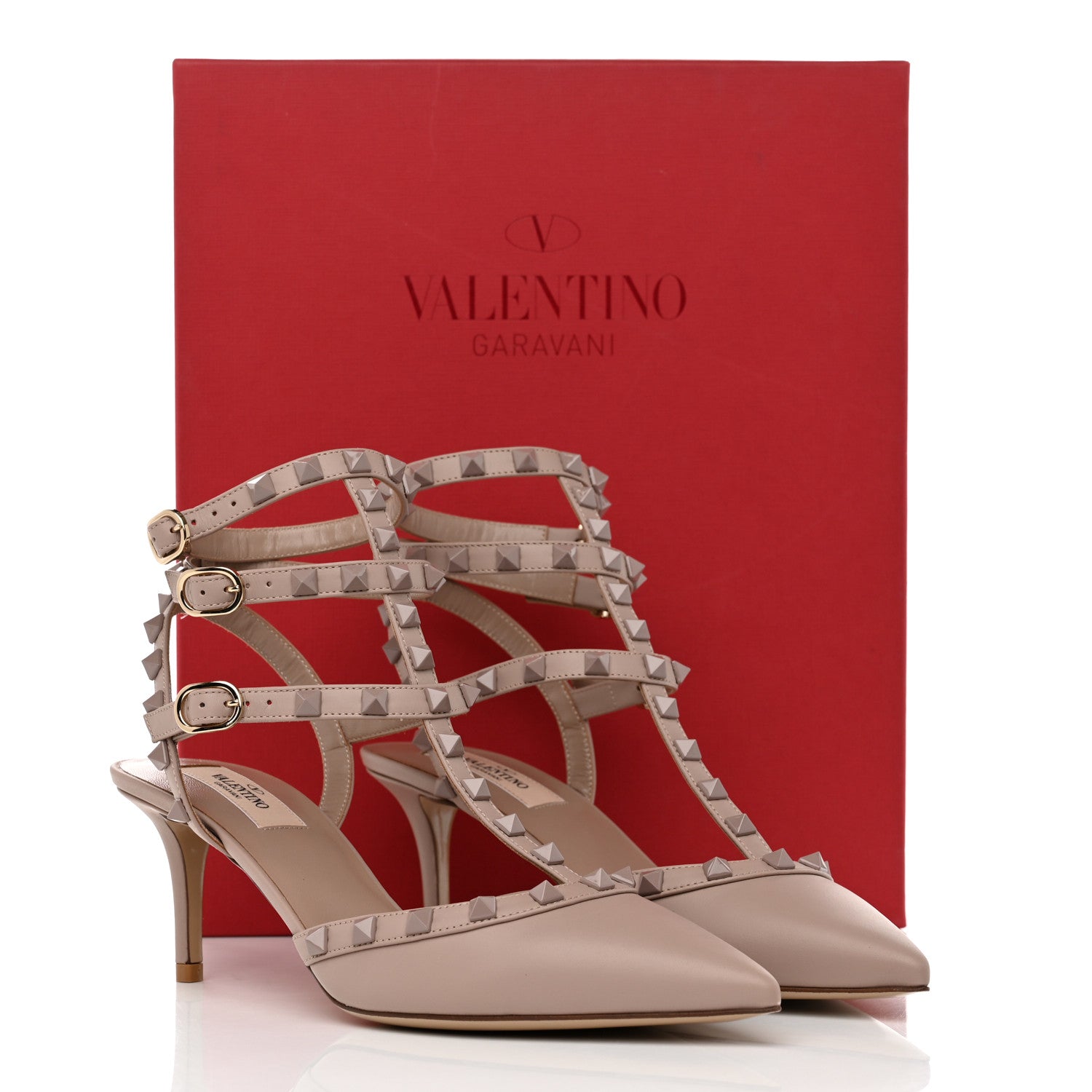 Valentino Garavani Calfskin Lacquered Monochrome Rockstud Ankle Strap 65mm Pumps 38.5 Poudre 9 of 9