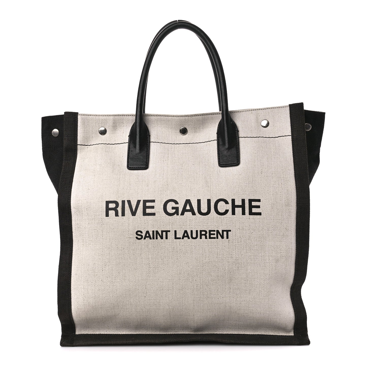 Linen Calfskin Rive Gauche North South Tote White Black