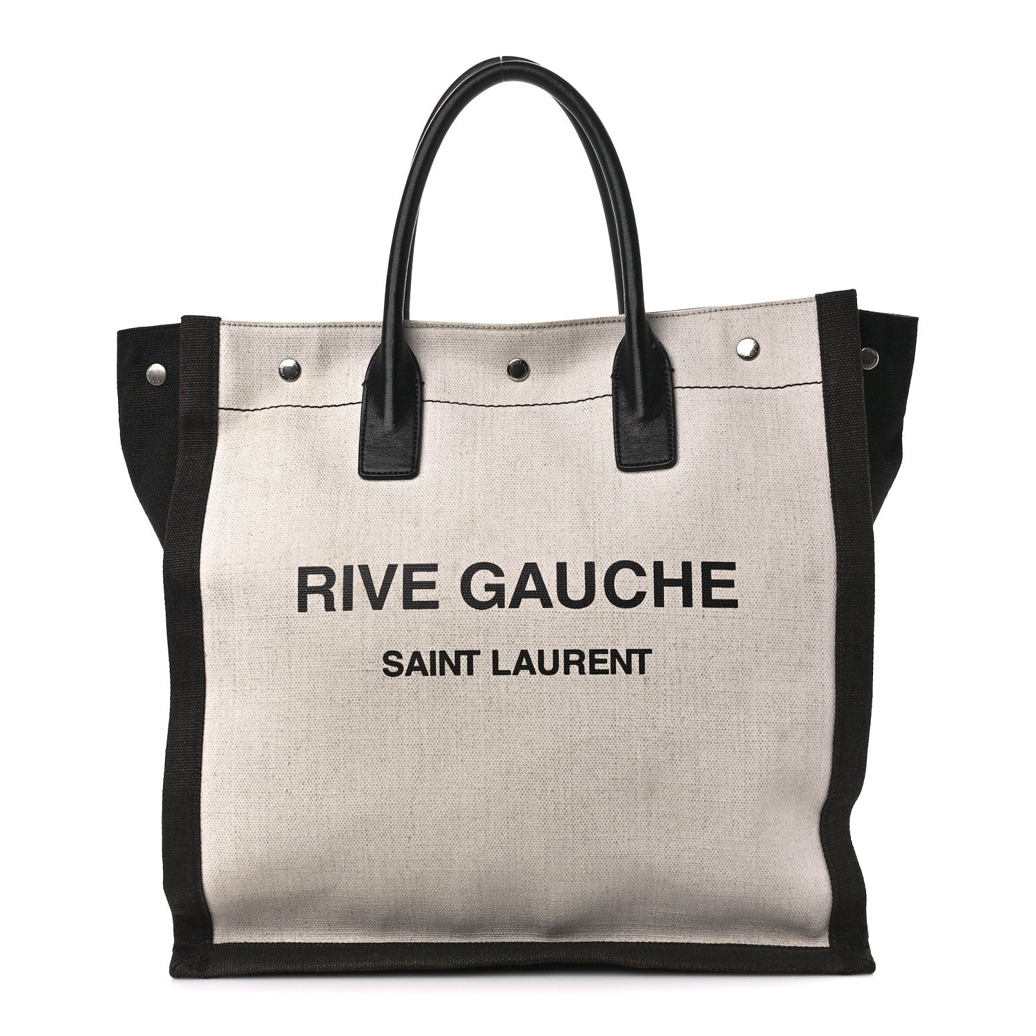 Saint Laurent Linen Calfskin Rive Gauche North South Tote White Black 1 of 10