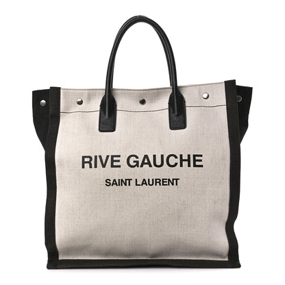 Saint Laurent Linen Calfskin Rive Gauche North South Tote White Black 1 of 10