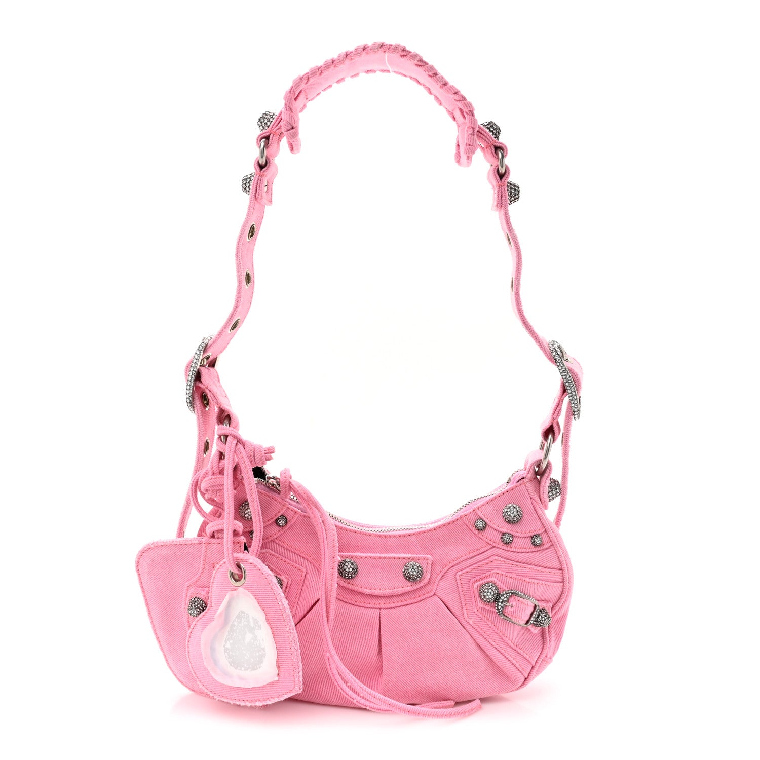 Balenciaga Washed Frayed Denim Crystal Le Cagole Shoulder Bag XS Denim Pink 1 of 10
