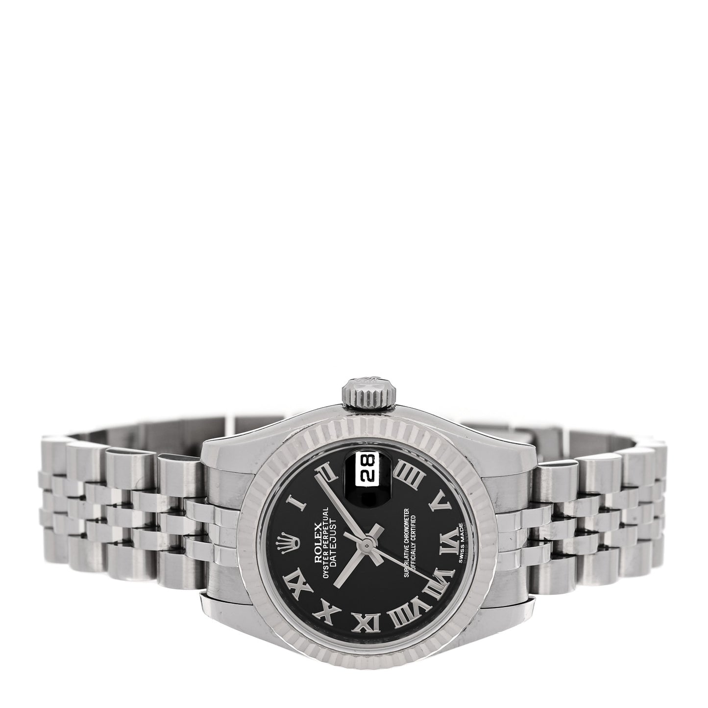 Stainless Steel 18K White Gold 26mm Oyster Perpetual Datejust Watch Black Roman 179174