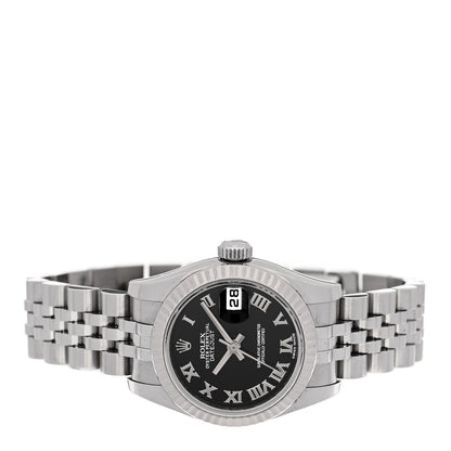 Rolex Stainless Steel 18K White Gold 26mm Oyster Perpetual Datejust Watch Black Roman 179174 2 of 5