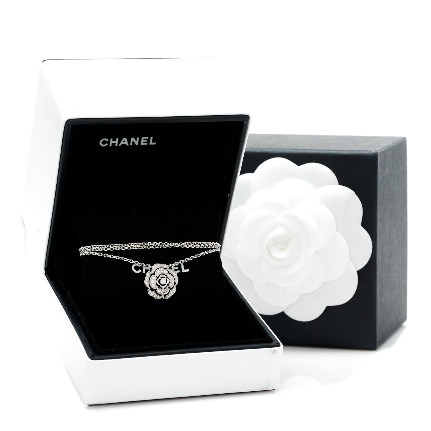 Chanel 18K White Gold Diamond Bouton de Camelia Pendant Necklace 6 of 6