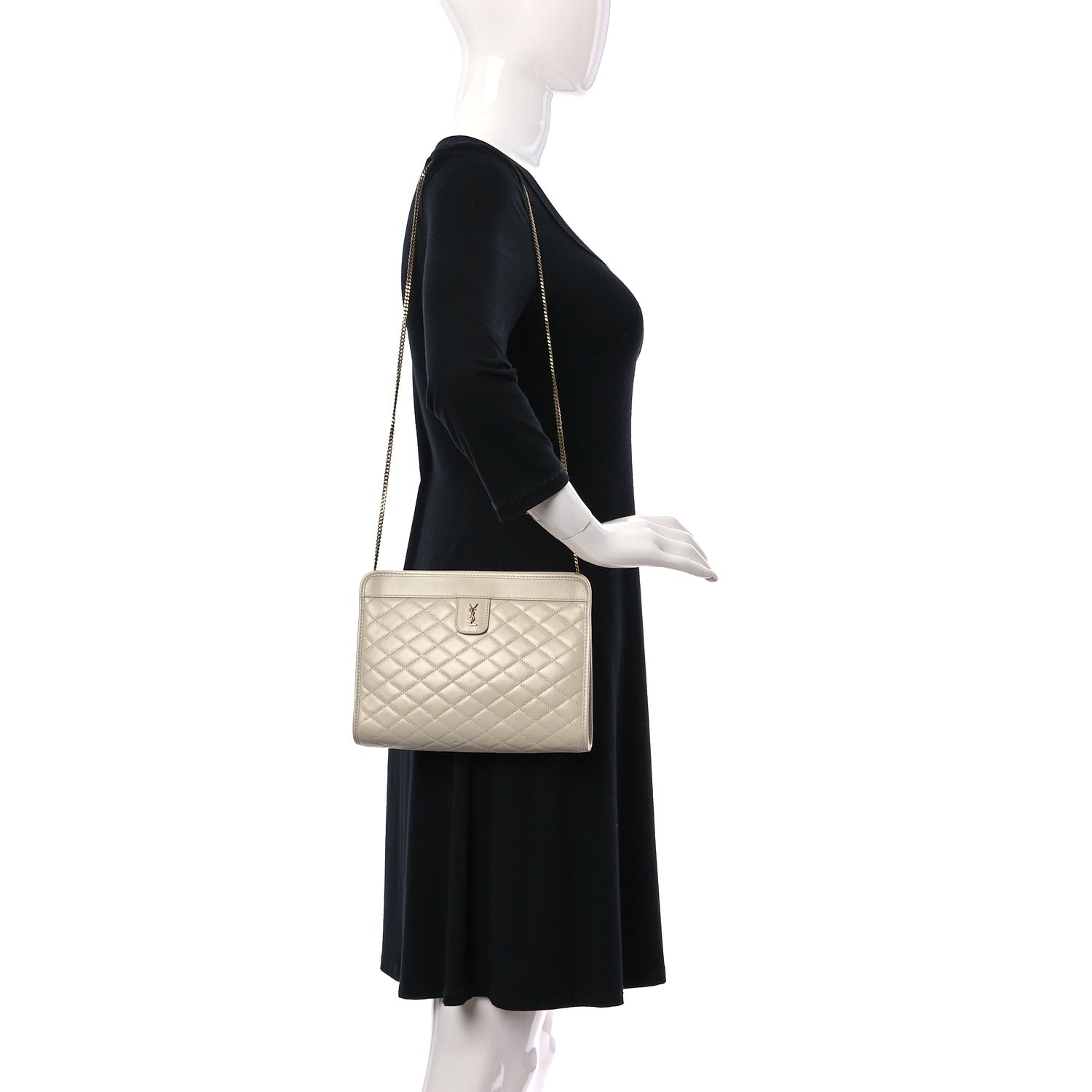 Saint Laurent Lambskin Quilted Monogram Baby Victoire Chain Clutch Blanc Vintage 2 of 9