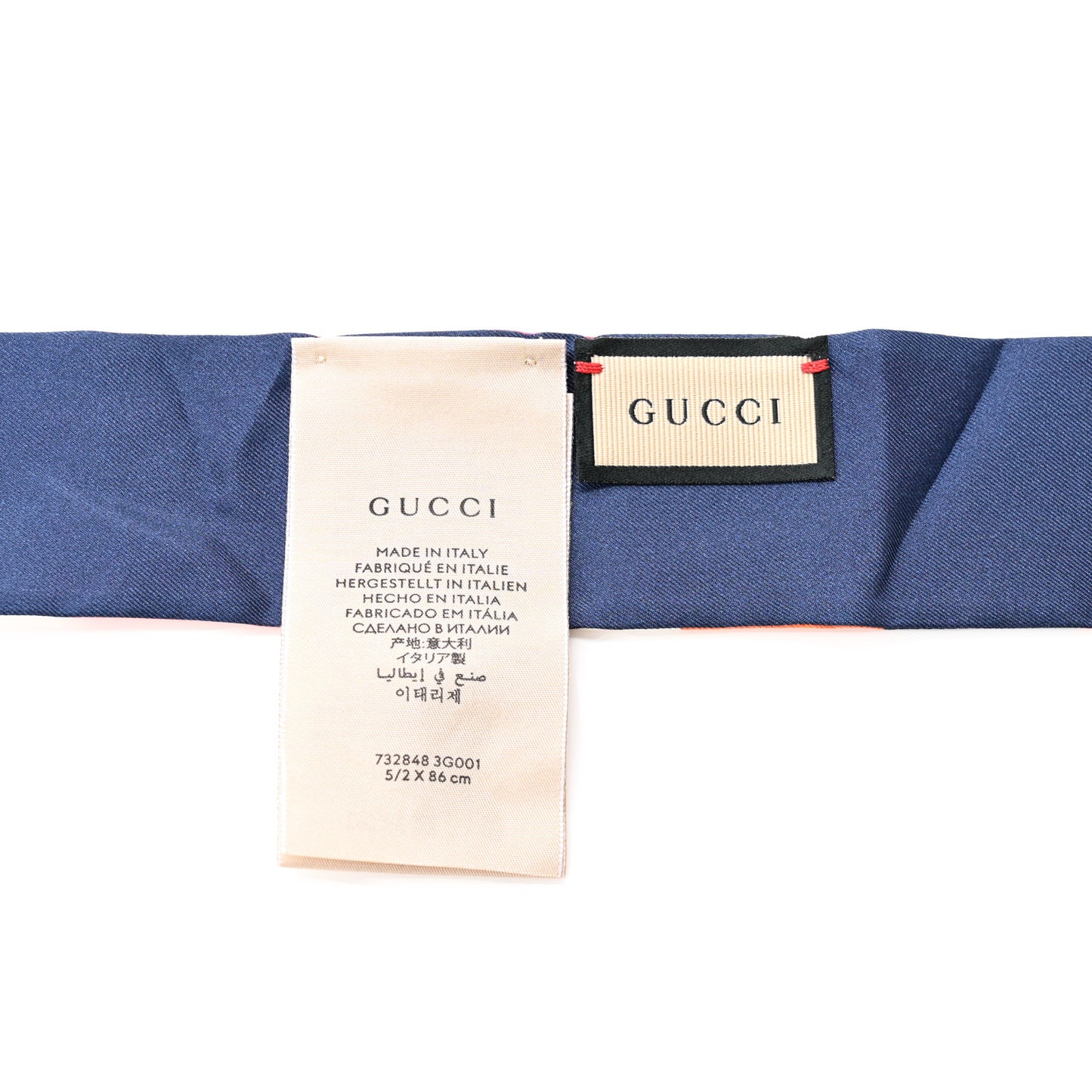 Silk Twill Pop Fluo Neck Bow Scarf Navy Orange