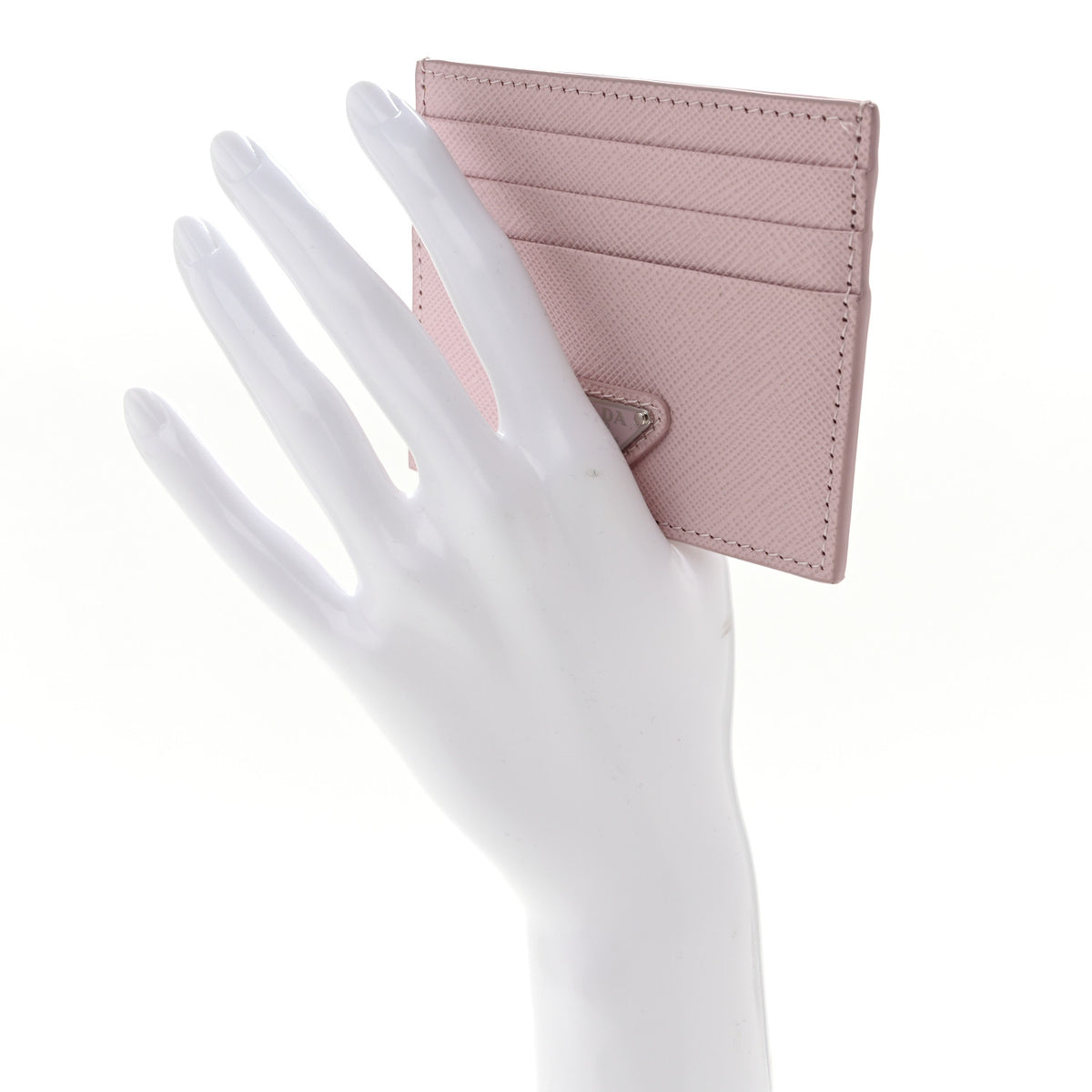 Prada Saffiano Triangle Card Holder Alabaster 2 of 8