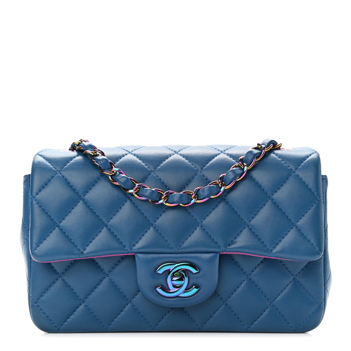 Lambskin Quilted Mini Rectangular Flap Blue Purple