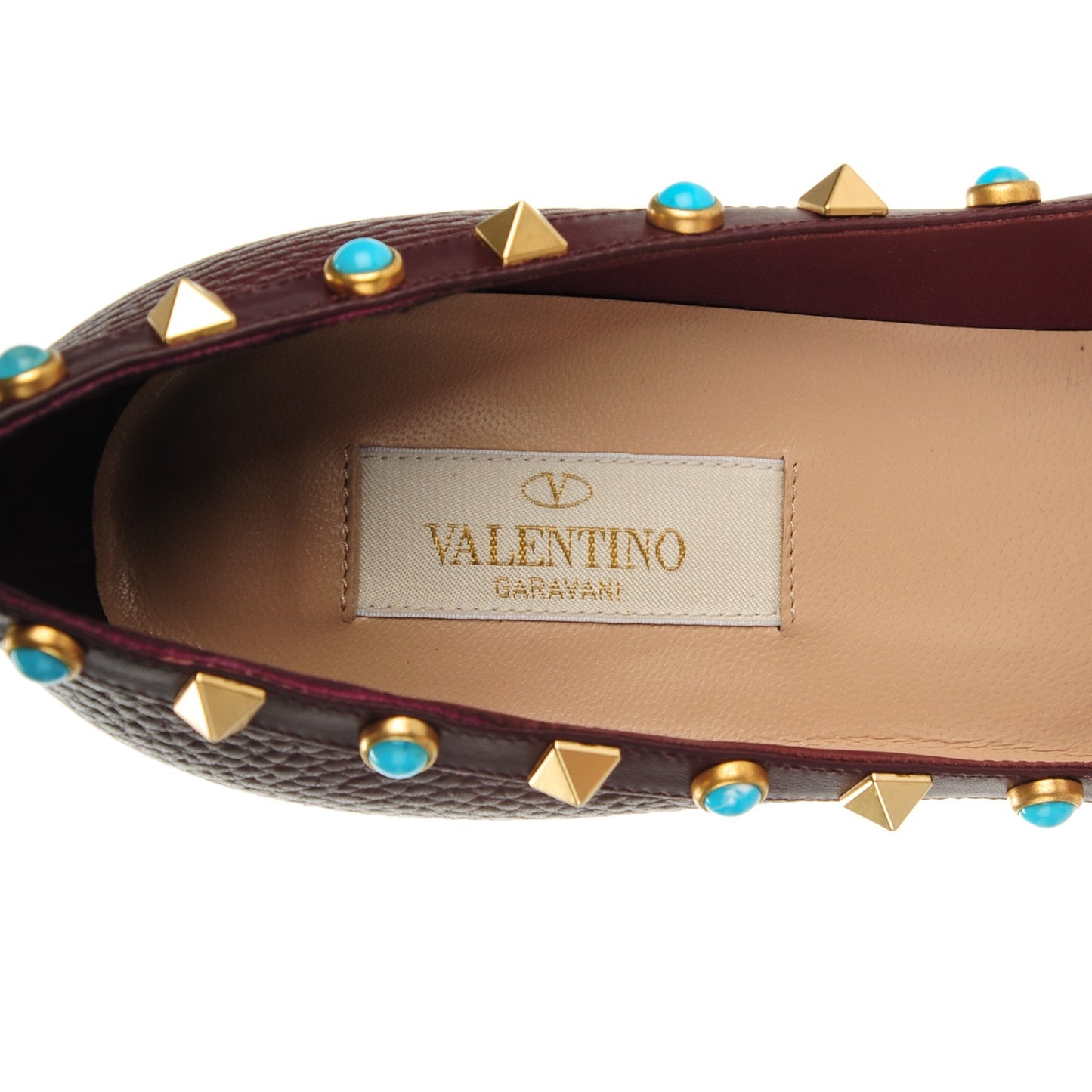 Pebbled Calfskin Rockstud Rolling 100mm Pumps 37 Rubin