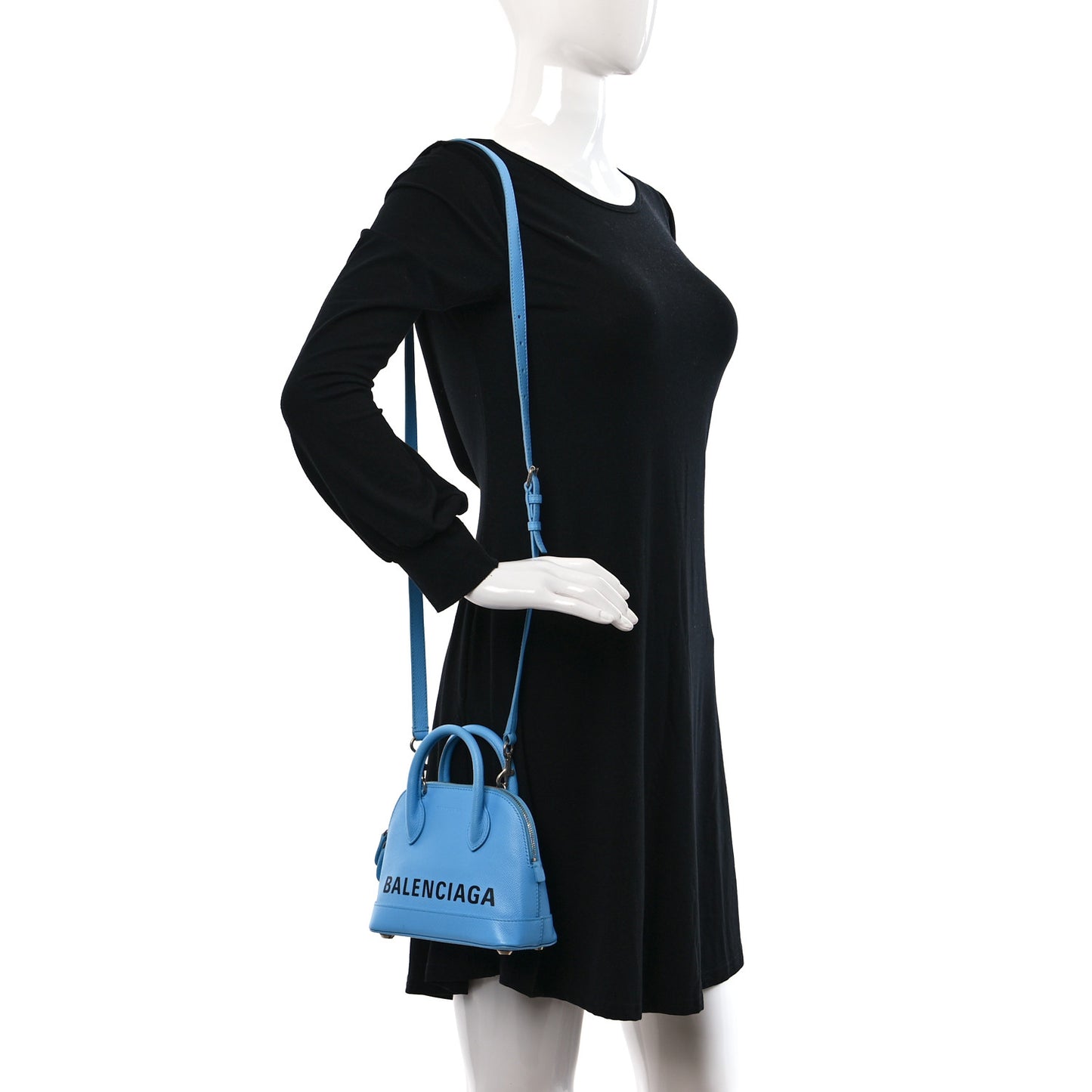 Signature Grained Calfskin Logo XXS Ville Top Handle Bag Baby Blue Black