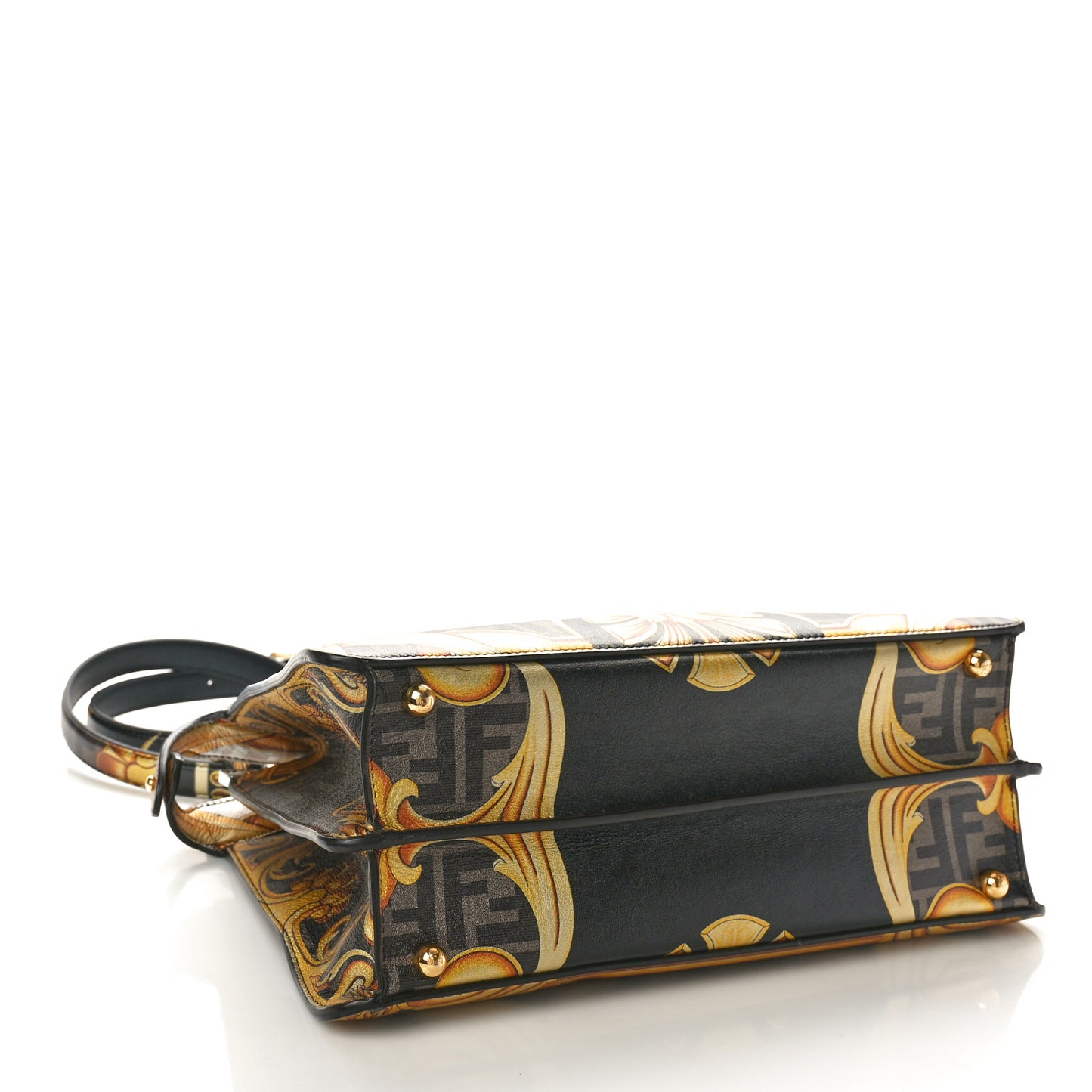 X VERSACE Vitello Seta Nappa Fendace FF Baroque Medium Peekaboo I SEE U Satchel Tobacco Black Gold