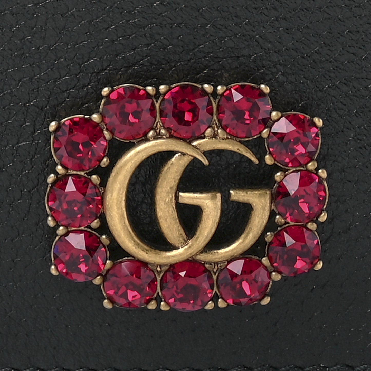 Calfskin Crystal Double G Card Case Black