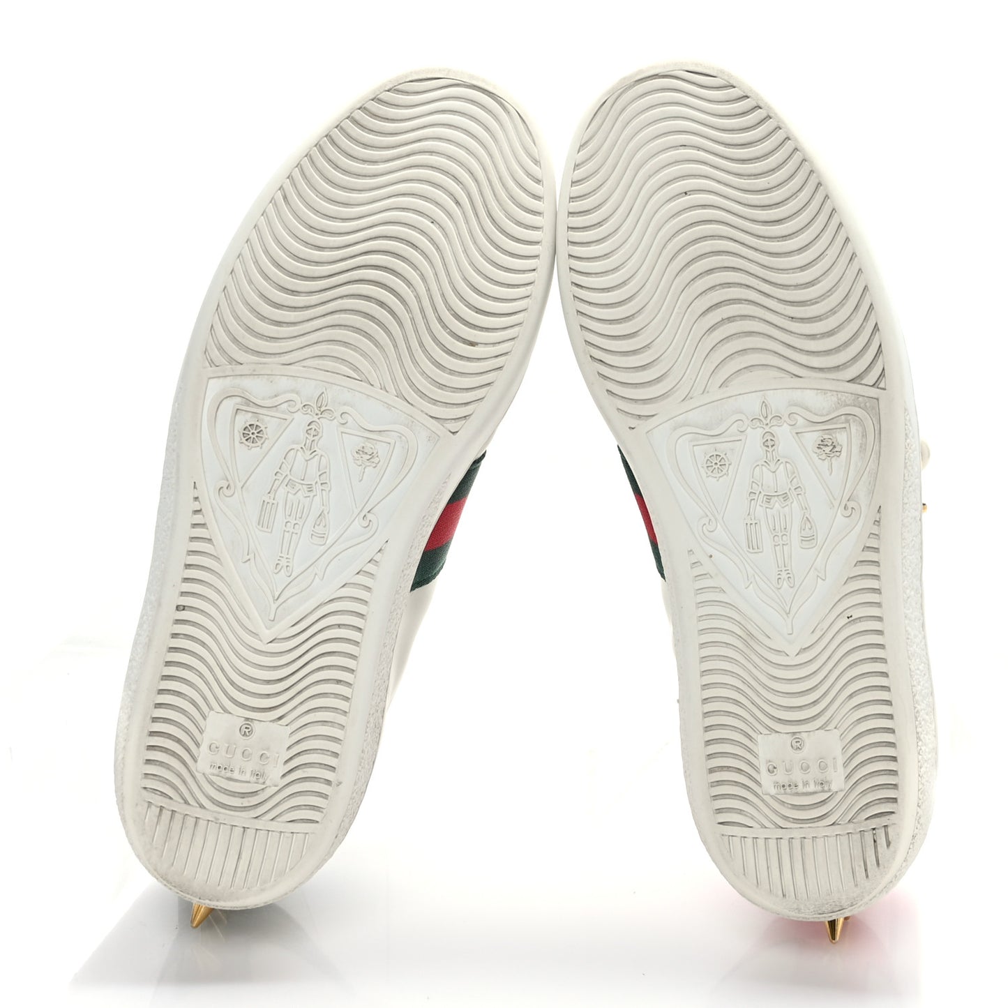 Calfskin Web Pearl Studded Womens Ace Sneakers 35.5 White
