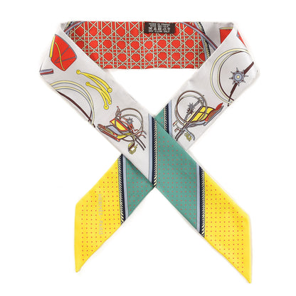 Hermes Silk Les Voitures A Transformation Twilly Gris Perle Rouge Jaune Vif 1 of 5