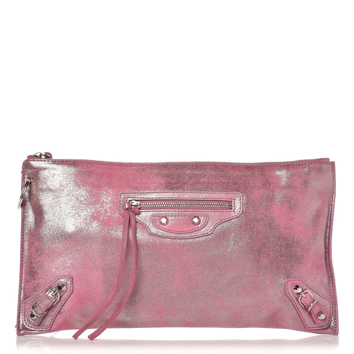 Metallic Calfskin Milky Way Papier Clutch Hip Pink