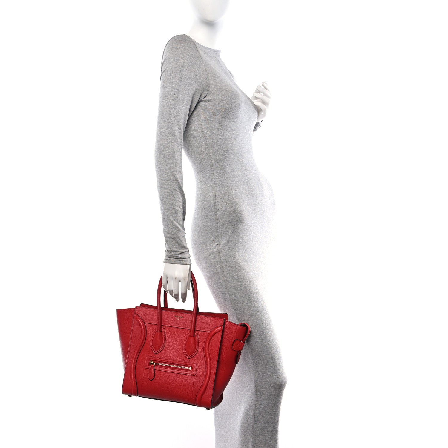 Celine Drummed Calfskin Micro Luggage Red 2 of 9