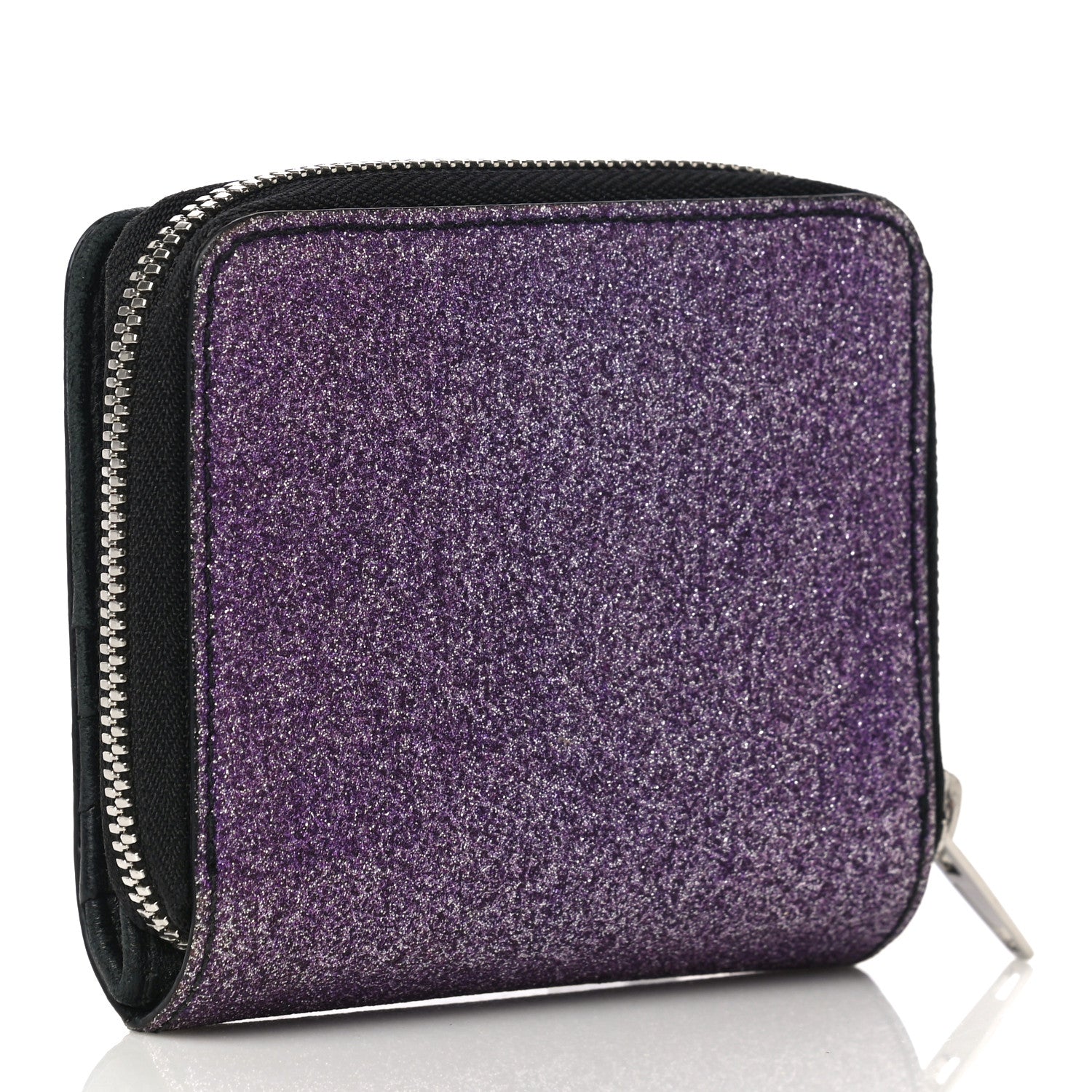 Balenciaga Glitter Calfskin Logo Everyday Multi Zip Wallet Purple 3 of 16