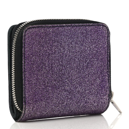 Balenciaga Glitter Calfskin Logo Everyday Multi Zip Wallet Purple 3 of 16
