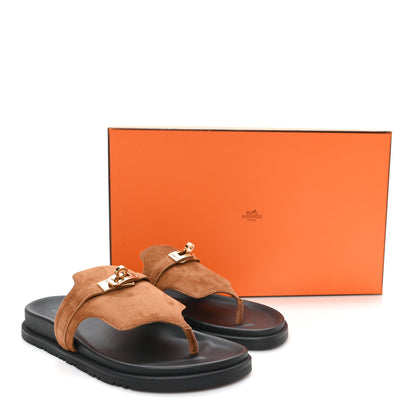 Hermes Suede Goatskin Womens Empire Sandals 38.5 Gold 10 of 10