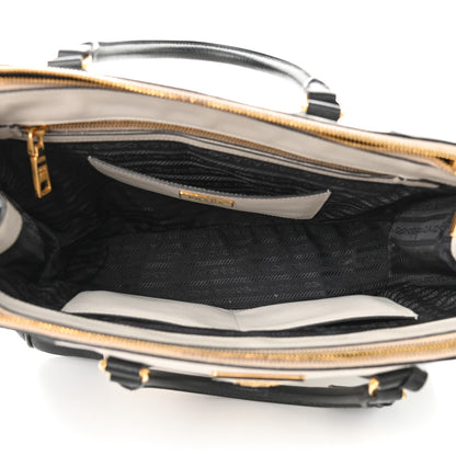 Prada Saffiano Lux Colorblock Medium Galleria Double Zip Tote Black Talco 5 of 11