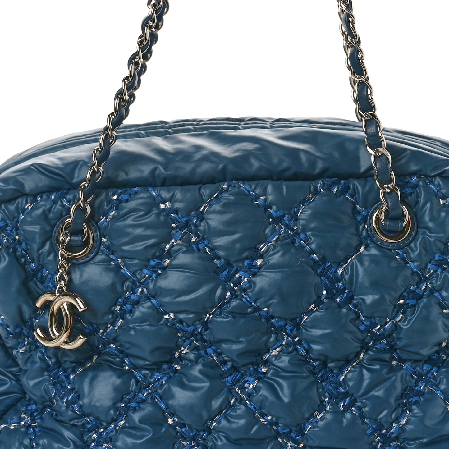 Nylon Quilted Tweed Stitch Bubble Camera Case Blue